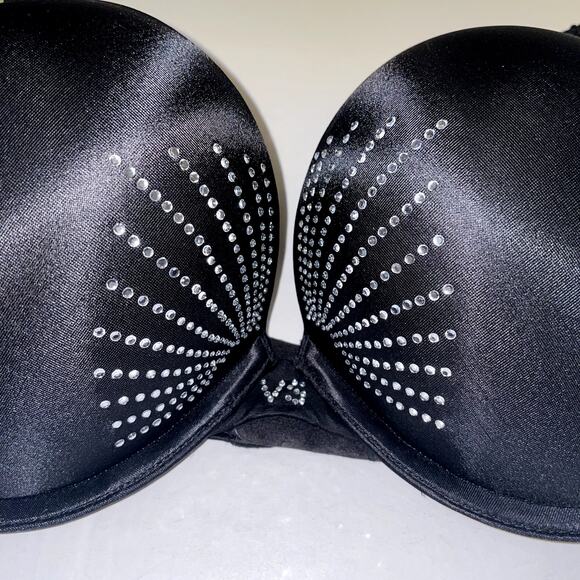 Victoria's Secret Bra 38C Black Bling Miraculous Bombshell Plunge Padded 2 Cup - Picture 2 of 9